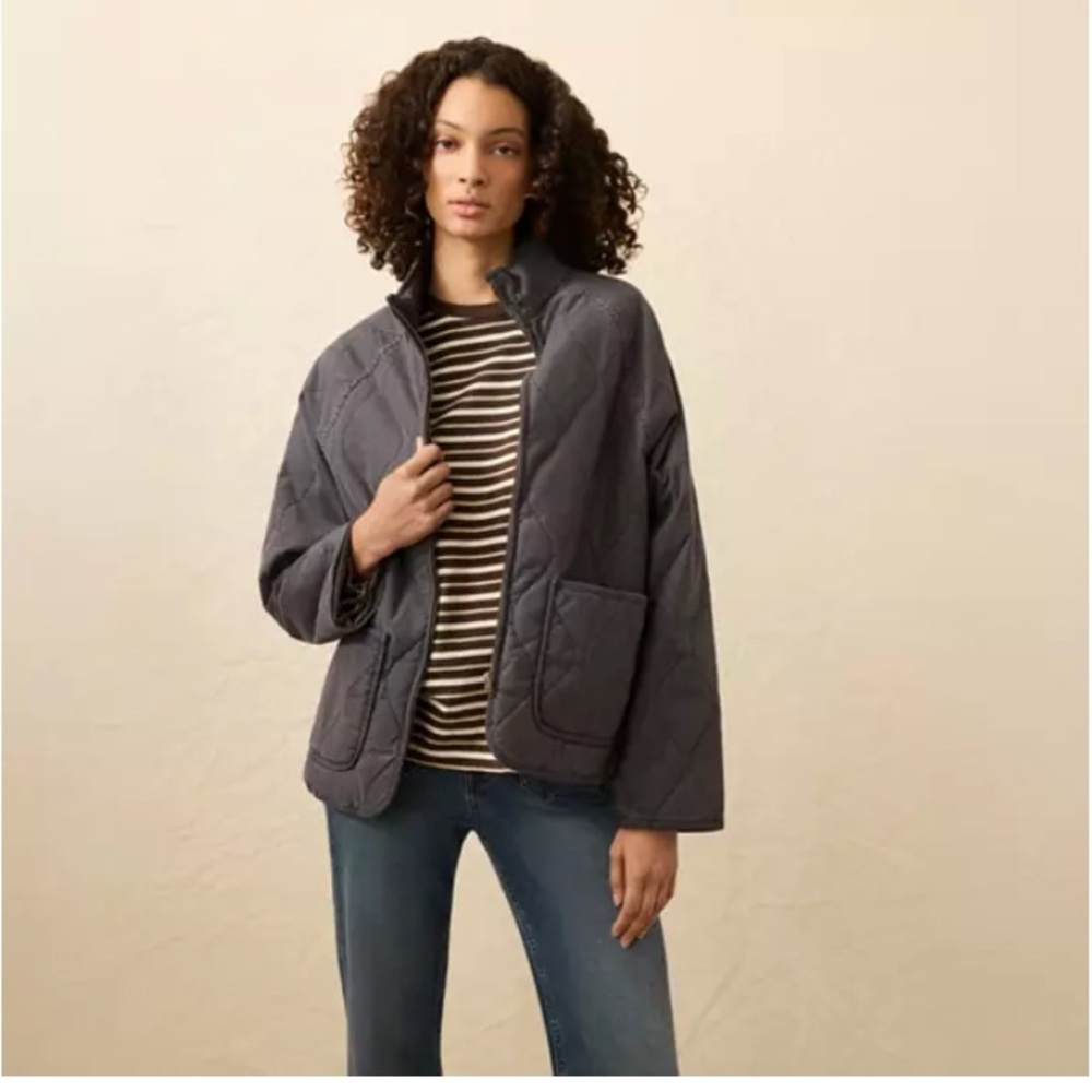 Faherty NWT Quilted barn Jacket in sunwashed Charcoal stripe lining size Med